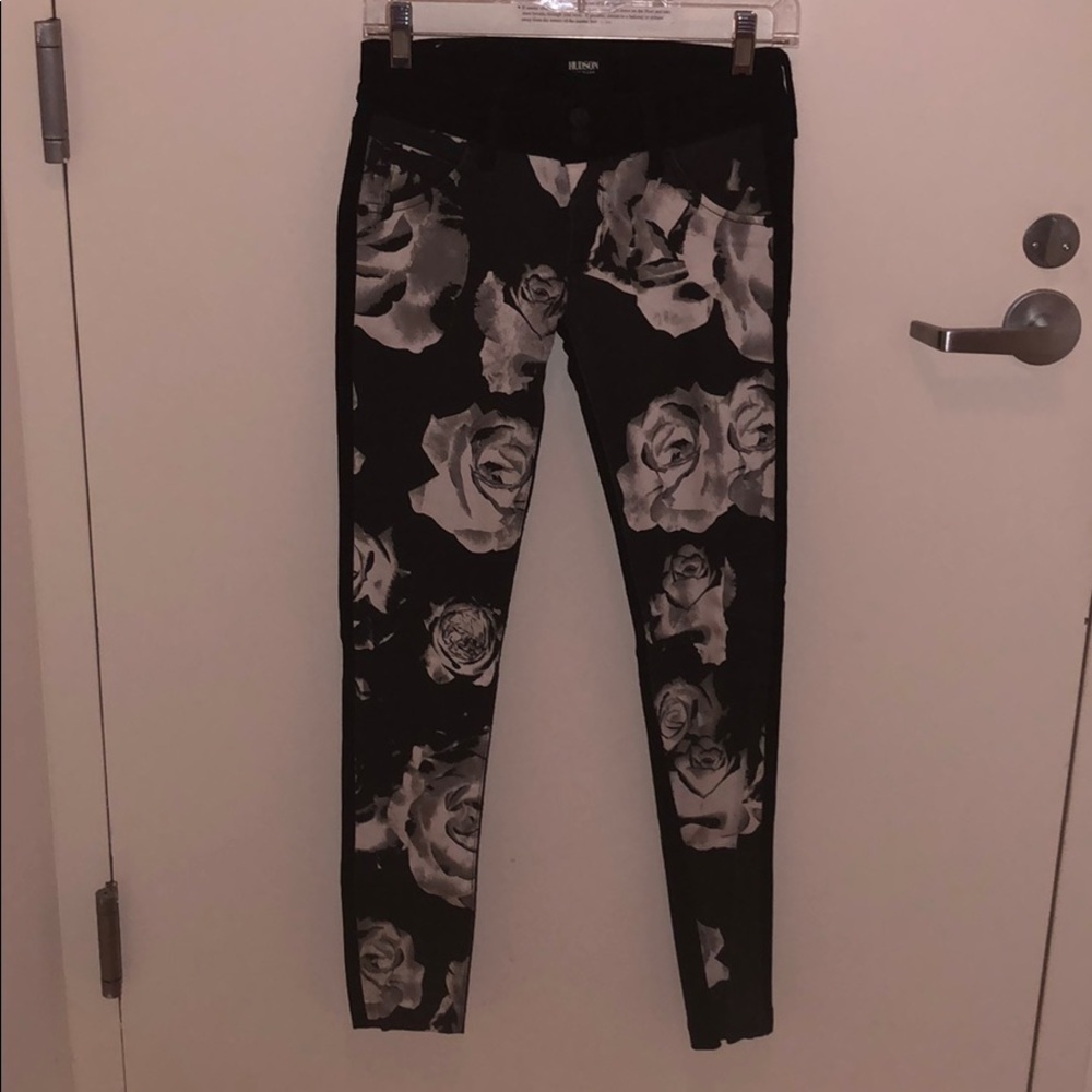 Hudson Skinny Black Jeans with Floral Print